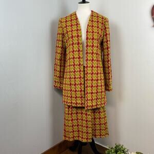Vintage Handmade Basketweave Stitch Matching Blazer & Skirt Set Cottagecore